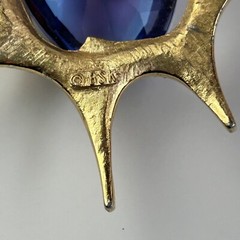 Atomic Blast Brooch Pin Signed BSK Gold Tone Blue Stone Starburst Vintage MCM