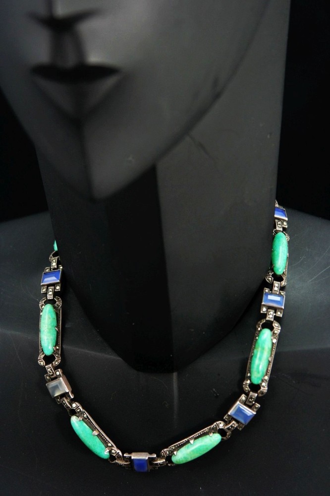 art nouveau, art deco Theodor Fahrner silver & gems necklace, 37cm/14.6 inch