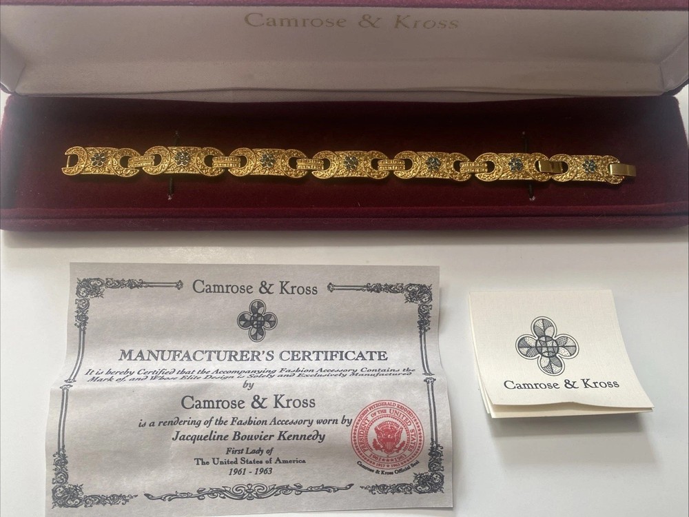 Camrose & Kross Jacqueline Kennedy Diamanté Sapphire Gold Chain Link Bracelet