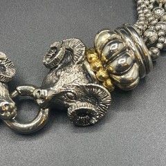 VTG Signed PISCITELLI 7 Strands Silver & Gold Tone Rams Head Statement Necklace