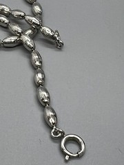 Metallic Oval Textured Beaded Necklace Vintage Silver Tone Opera 54 in