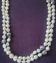 52″ Knotted Baroque Freshwater Pearl Rope Necklace Dark Iridescent Accent Pearls