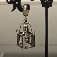 Vintage Silver Tone Lantern Cage Dangle Screw Back Earrings Bell Charm Figural