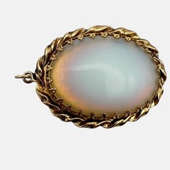 Vintage Japan Opaline Glass Cabochon Pendant Gold Tone Ethereal Retro Chic
