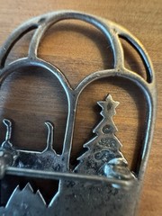 Vintage JEZLAINE Sterling Silver 925 Enamel Home Hearth Christmas Window Brooch