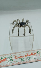 Vintage Clear Rhinestones & Black Glass Spider Brooch Pin 3.5 Inches Halloween