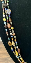 Vintage Multi-Strand Beaded Necklace Statement Multicolor Acrylic Glass, Wood