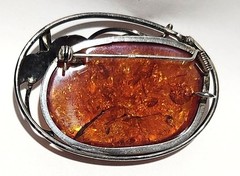Antique Sterling Silver 925 Cognac Baltic Amber Pendant Brooch Necklace 24 Grams