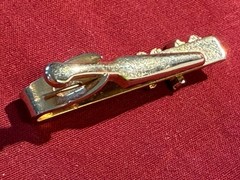 Vintage Gold Tone Open Top Model A Tie Bar Clasp and Cufflinks Set – Nice Shape