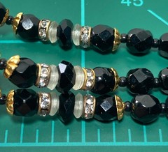 Vtg Unsigned Demario / Haskell 3 Strand Jet Black Glass Bracelet w Cluster Clasp