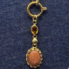 Vintage 12k GF Pocket Watch Chain FOB Necklace, Dog Clip,Goldstone & Citrine Gem