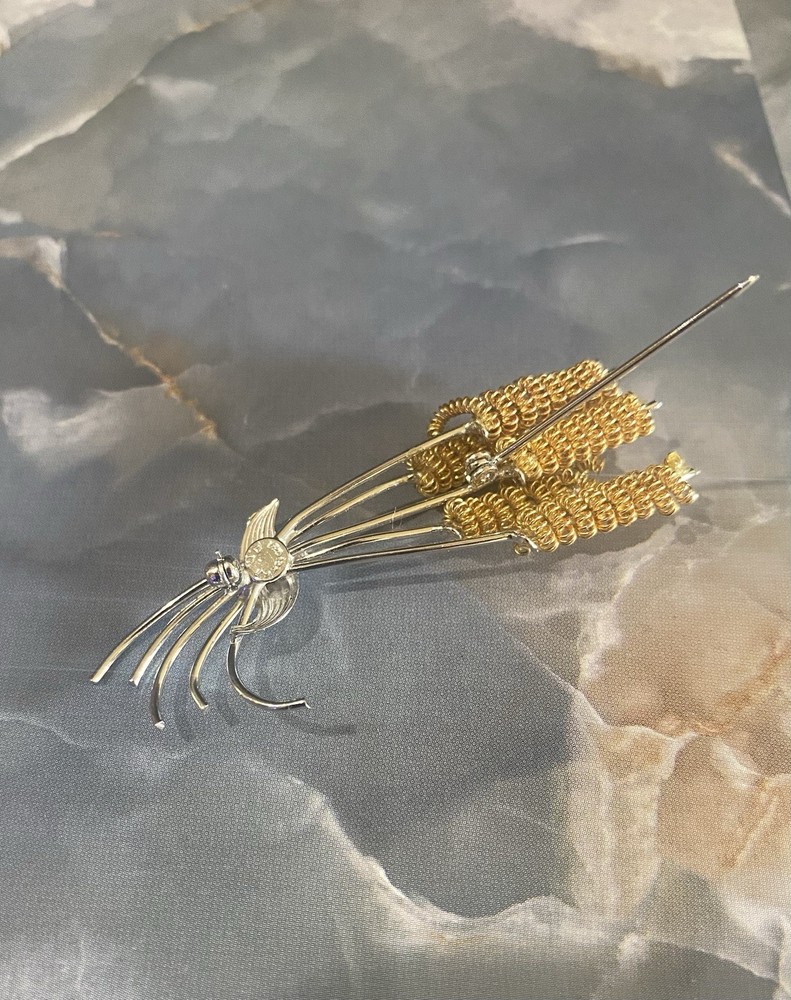 Silver and Gold Colored Metal Wheat Pin Brooch 2 Inch