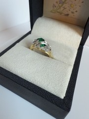 Vintage 14KT GE Emerald-Green Baguette & Clear Stone Cluster Ring Size 7 NOS
