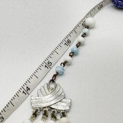 Vintage Multi 4 Strand Necklace Blue White Art Glass Beaded 17″ Choker Bib Japan