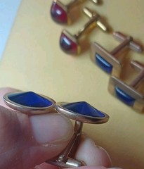 3pc Vtg Swank signed Blue Rivoli Lucite Bullet Back Cufflinks Red & Textured Lot