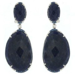 55.52CT DIAMOND & AAA SODALITE & SAPPHIRE 14KT WHITE GOLD OVAL HANGING EARRINGS