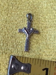Vintage Stamped 12 925 China Sterling Silver Heart Wrapped Cross Pendant Charm