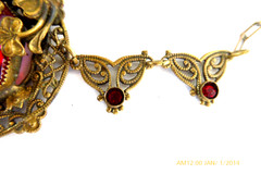 RARE ANTIQUE ART DECO CZECH RED CRYSTAL FILIGREE NECKLACE EARRINGS SET