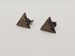 Vintage Silver Tone Post/ Stud Style Earrings 12mm Textured Triangle Geometrical
