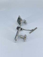 Swank Cufflink and Tie Tack set Jadeite rectangle silver tone 3/4″