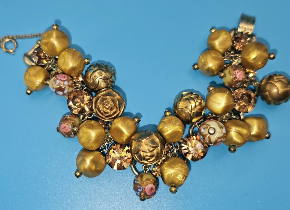 VINTAGE JULIANA (D&E) GOLD FUN BEADED RHINESTONE 5-LINK BRACELET