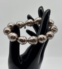 Vintage Roman Bracelet Extra-Large Faux Champagne Baroque Pearls Stretch, Signed