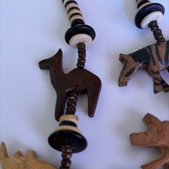 Vintage African Large Hand Carved Wooden Safari Animal Beads 30” Necklace
