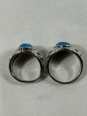 Lot of 2 Men’s Size 11 Costume Rings Blue Turquoise Look Cabochon Silver Tone