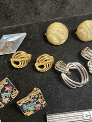 Vtg clip on earrings 14 Pairs Silver Gold Tone Metal Faux Stones Mixed Materials
