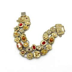 Vtg Estate Double Row Slide Charm Bracelet Goldette Victorian Revival Gold Tone