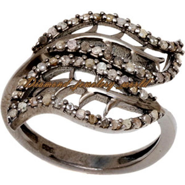 1.07ctw Genuine Old Mine Rose Cut Diamond Silver Victorian Feather Ring Jewelry
