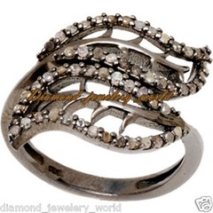 1.07ctw Genuine Old Mine Rose Cut Diamond Silver Victorian Feather Ring Jewelry