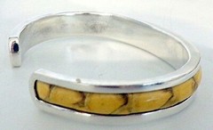 BRACELET STERLING SILVER REAL YELLOW SNAKE SKIN INLAID CUFF APPROX 7/16″ WIDE #1