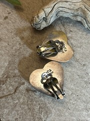 50. Vintage Taxco 925 Sterling Domed HEART Clip On Earrings 24mm, 15g