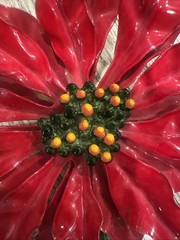 Vintage Enameled Metal Poinsettia Flower Christmas Holiday Brooch Pin XL 5”