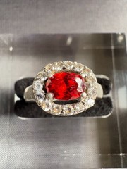925 Sterling Silver Ring Red Stone Cubic Zirconia Ring Jewelry Ring Size 6.25 US