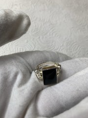 Vintage 925 Sterling Silver Black Stone Ring Size 7 Scroll Design