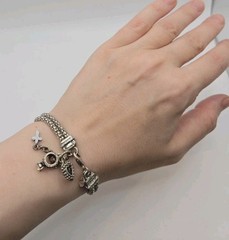 Vintage Silver Chunky Charm Bracelet 90s Y2k Heart Ring 7″ McBling Whimsical