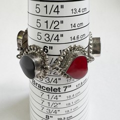 Vintage Taxco Sterling Silver 925 Heart Link Bracelet Red Black & Green Enamel