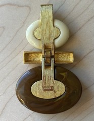 Vintage Avon Pendant Brown Cream Lucite Gold Tone Signed