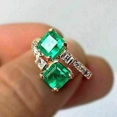 2.30 Ct Natural Emerald Art Deco Antique Vintage Wedding Ring 14K Yellow Gold FN