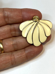 Trifari Brooch Rare VTG 1970s-1980s Signed Goldtone White Enamel Peacock Pin Fan