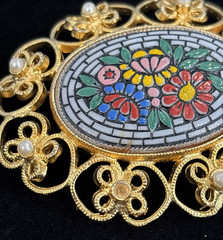 Vintage Bellini Faux Mosaic Brooch Pin 2 1/4″ x 1 3/4″ MISSING 1 Faux Pearl