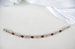 Vintage Sterling Silver 925 Jasper Station Chunky Taxco Mexico Bracelet 8″