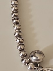 Vtg 7″ LEX 925 Silver Navajo Pearl Bracelet Silver Bell Charm 7.17g