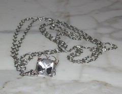 Antique Vintage Sterling Silver open-back faceted Crystal Chain Necklace Fob 63″
