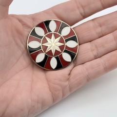 Vintage Enamel Geometric Starburst Brooch Red Black White Round 1.75″