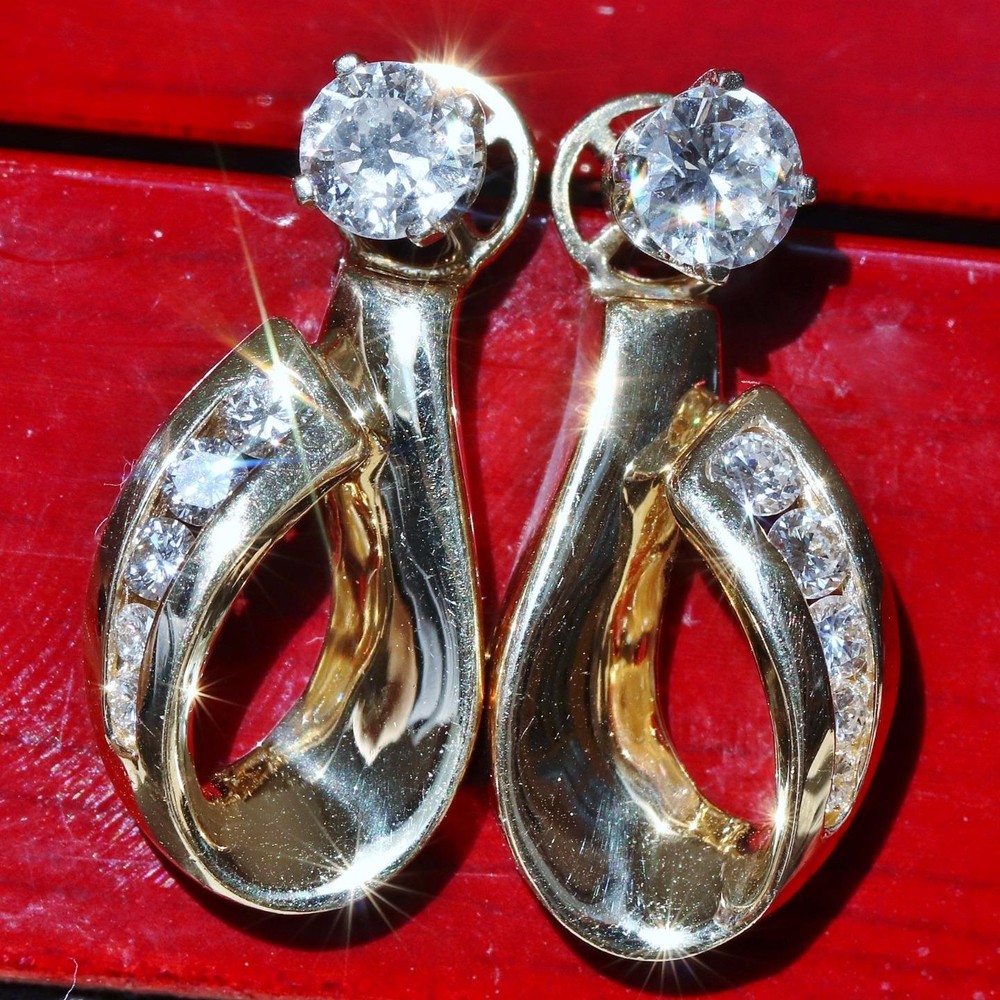 14k yellow gold earring jackets 0.42ct diamond vintage handmade 4.6gr N2864