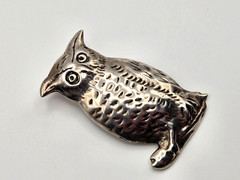 Vintage .925 Sterling Silver Great Horned Owl Brooch Pin Necklace Pendant Signed