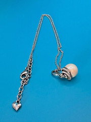 Carolee Necklace Silver Tone Chain Drop Faux Pearl With Rhinestones Signed
